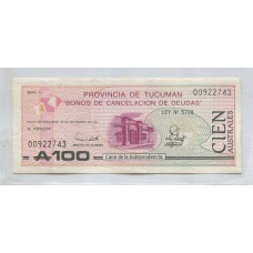 ARGENTINA EC. 120 BONO BILLETE TUCUMAN DE 100 AUSTRALES SIN CIRCULAR UNC